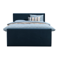 Leen Bakker   Boxspring Met Voetbord Liv Geblokt Blauw 160x200cm Slanke Poot   Boxsprings   Blauw   Stof Velvet