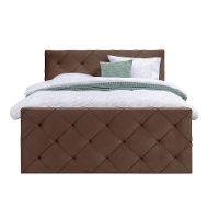 Leen Bakker   Boxspring Met Voetbord Liv Geruit 160x200cm Slanke Poot   Boxsprings   Bruin   Stof Velvet