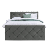 Leen Bakker   Boxspring Met Voetbord Liv Geruit 160x200cm Slanke Poot   Boxsprings   Grijs   Stof Velvet