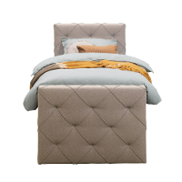 Leen Bakker   Boxspring Met Voetbord Liv Geruit Beige 90x200cm Vierkante Poot   Boxsprings   Beige   Stof