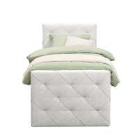 Leen Bakker   Boxspring Met Voetbord Liv Geruit Ecru 90x200cm Vierkante Poot   Boxsprings   Crème   Stof