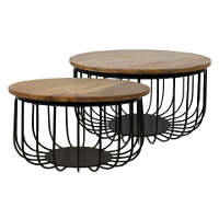 Leen Bakker   Hsm Collection Salontafel Maden   2 Stuks   Naturel/zwart Ø60x33cm   Salontafels   Zwart   Hout   Hsm Collection