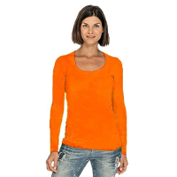 Lemon & Soda Bodyfit dames shirt lange mouwen   oranje   Dameskleding basic t shirts