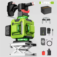 Lfine 16 Lijnen Laser Level 4x360° 515nm Groene Straal Verticale & Horizontale Zelfnivellerend met Oplaadbare Batterij &