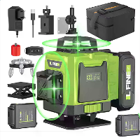 LFINE 4D 16 lijn laserlevel kit zelfnivellerend horizontaal en verticaal kruis EU stekker met 2 oplaadbare lithiumbatter