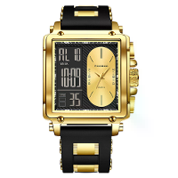 LIGE Fashion Heren Vierkante Dubbele Display Horloge Business Casual Sport Horloge Luminous Waterdicht Datum Week Mannel
