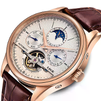 LIGE Herenhorloges Automatisch Mechanisch Horloge Echte Leren Waterdicht Multifunctioneel Luxe Herenhorloge