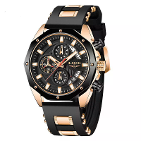 LIGE Herenhorloges met Siliconen Band Waterdichte Chronograaf Kwarts Horloge Luminous Kalender Sport Polshorloge