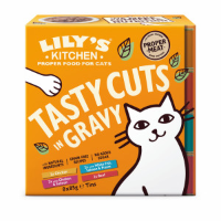 Lily's Kitchen Tasty Cuts in gravy kip, zeevis, kip met zalm, rund natvoer kat 48 x 85 g