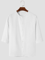 Heren 100% katoen schone kleur knopen ronde hals shirts