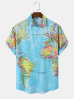 Heren allover kaart grafische zoom manchet Vrijetijdspasvorm Huidvriendelijk Alle bijpassende shirts