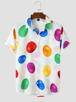 Heren allover paaseieren grafische knopen vooraan zoom manchet gebogen zoom casual shirts