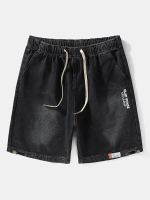 Heren Appliqué Denim Achterzakken Wijde Pijpen Jeans Shorts