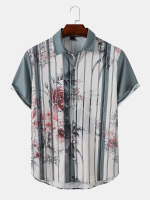 Heren Bloemen Gestreepte Grafische Soft Alle Matched Huidvriendelijke Shirts