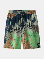 Heren Brief Graffiti Achterzakken Halflange Shorts met wijde pijpen