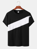 Heren contrast kleurblok huidvriendelijk korte mouw korte stijl casual T shirt