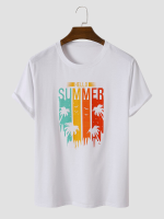 Heren Cotton Letter & Coconut Tree Hawaii Alle op elkaar afgestemde huidvriendelijke T shirts met ronde hals