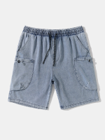 Heren Denim Jeansshort met dubbele zak en trekkoord met wijde pijpen