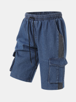 Heren Denim Side Striped Multi Pockets Shorts Trekkoord Kuitlengte Alle Matched Broeken