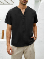 Heren Effen Kleur Hem Manchet Casual Korte Mouw Street Shirts
