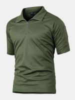 Heren Effen Kleur Zakelijke Ritssluiting Soft Ademende Werkpolos Shirts
