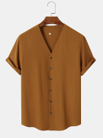 Heren Effen V hals Voor Open Soft Ademende casual shirts