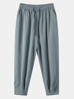 Heren enkele kleur knopen manchet Elastische broek met trekkoord