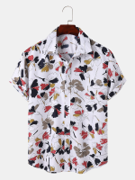 Heren Four Leaf Clover Print Creatieve gebogen zoom Bijpassende casual shirts