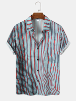 Heren gestreepte casual shirts met korte mouwen in Hawaii stijl