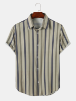 Heren gestreepte print gebogen zoom Soft Ademende sierlijke shirts