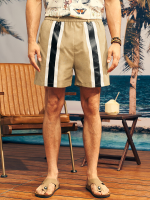 Heren gestreepte print gordel wijde pijpen boven de knie lengte casual shorts