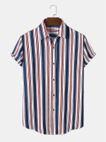 Heren Gestreepte Print Huidvriendelijke Gebogen Zoom Soft Stranden Casual Casual Shirts