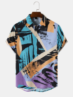 Heren Graffiti meerkleurig Print Korte Mouw Casual Shirts