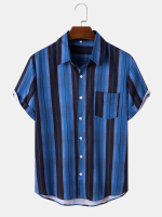 Heren Hit Gestreept Pocket Soft Ademend Alle bijpassende huidvriendelijke shirts