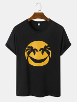 Heren Katoenen Glimlach Gezicht Print Sierlijk Vrije tijd Alle Matched T Shirts