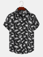 Heren Kokospalm & Fruit Print Vakantiestijl Casual Comfy Shirts met Korte Mouwen