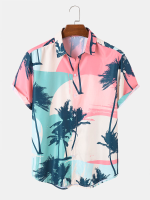 Heren Kokospalm Print Korte Mouw Soft Ademende Shirts
