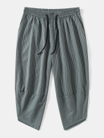 Heren onregelmatige, gesplitste broek met krijtstreepprint en meerdere zakken