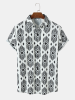 Heren overhemden met geometrische print en korte mouwen met reversprint