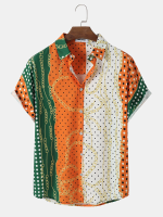 Heren overhemden met polkadot kettingpatroon en colorblock revers