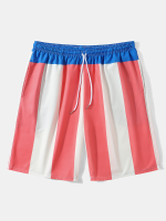 Heren patchwork gestreepte halflange strandkleding shorts