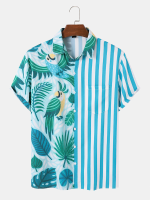 Heren Planten & papegaaien Gestreept patchwork Alle bijpassende huidvriendelijke shirts