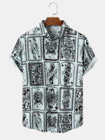 Heren poker print figuur korte mouwen revers shirts
