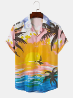 Heren Strandkleding met zonsonderganglandschapsprint Soft Comfortabel ademend Alle bijpassende shirts