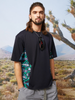Heren T shirts met etnische print en dubbele zak met trekkoord aan de zoom