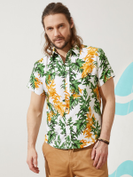 Heren Vakantieplanten Hit Kleur Front Knopen Reverskraag Casual Shirts