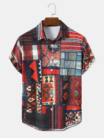 Heren vintage sjaal print gesplitste gebogen zoom shirts