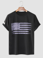 Heren Vlagpatroon Korte Mouw O hals Soft Ademend All Matched Huidvriendelijk T shirt