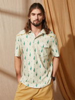 Heren Zakken Cactus Print Contrast Voering Soft Polos Overhemden