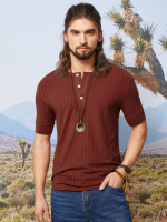 Korte mouw poloshirt met ribbels, knopen en effen kleur voor heren